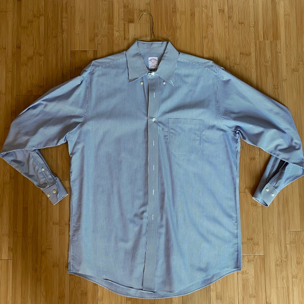 Brooks Brothers 346 Blue & White Striped Dress Shirt Sz L (16 1/2 - 4/5)